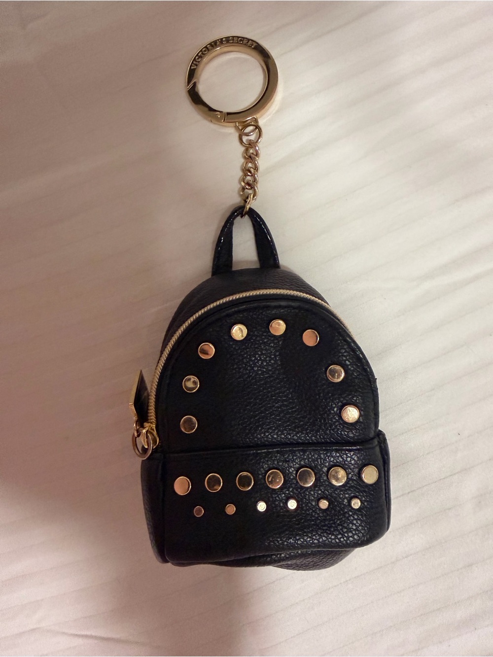 Victoria secret Black Mini Backpack Keychain with Gold Studs